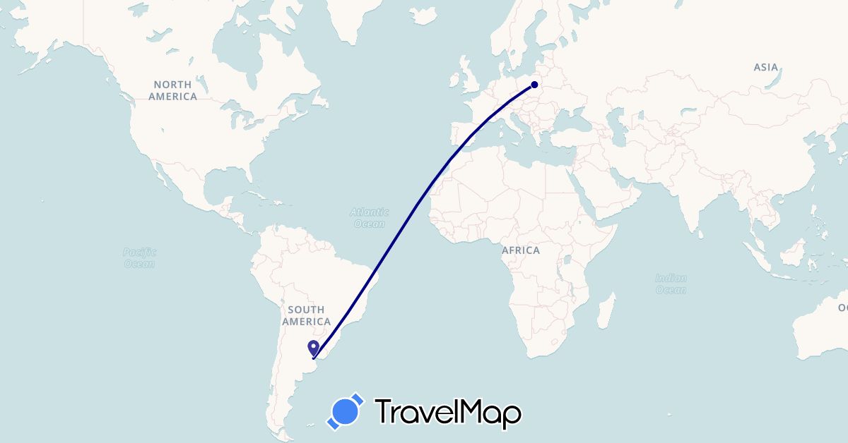 TravelMap itinerary: driving in Argentina, Poland (Europe, South America)